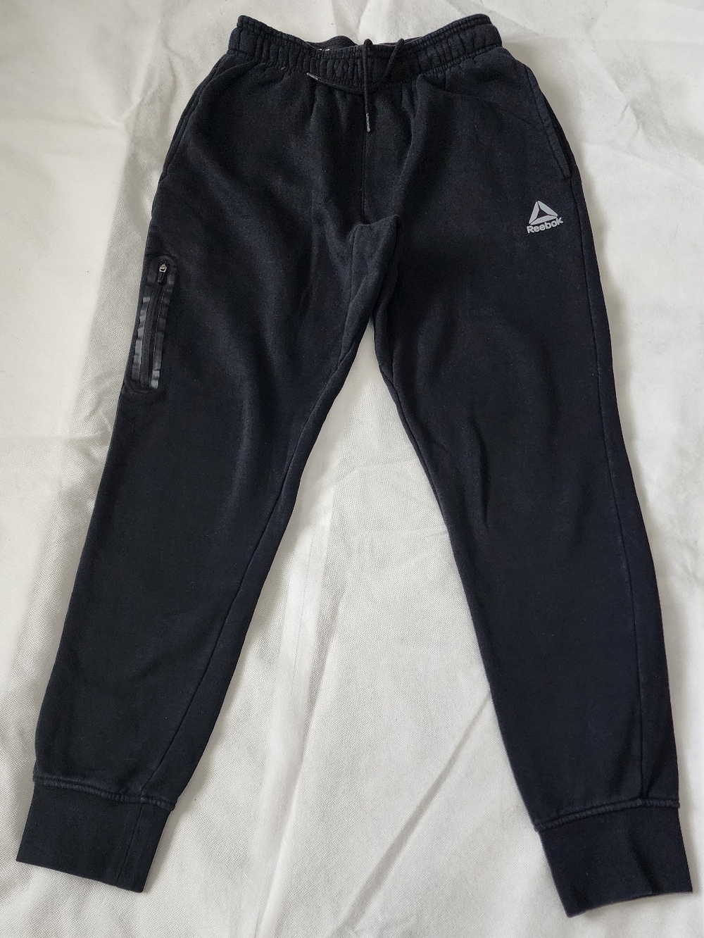 Reebok Black Athletic Drawstring Sweatpants  with Zip Thigh Pocket Size Small